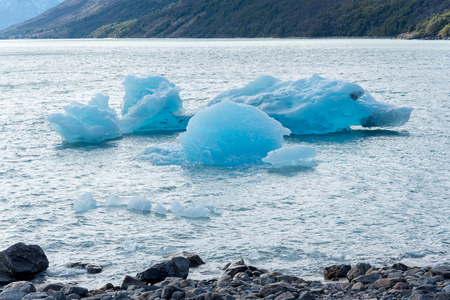 Icebergs near Perito Moreno Glacier on Lago Argentino in Argentinaの写真素材
