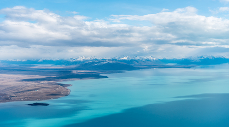 Aerial view of Lago Argentino in Santa Cruz Province, Argentinaの写真素材