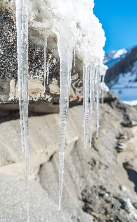 Frozen Water Stalactites in Livigno, Italyの写真素材