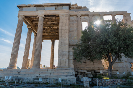 The ancient Parthenon at the Acropolis Hill in Athens, Greeceの写真素材