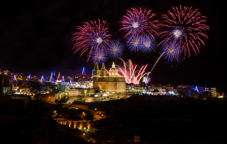 Fireworks display for the village feast of Our lady in Mellieha - Maltaの写真素材