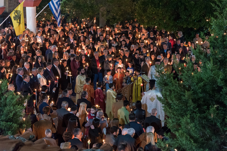 Easter Saturday Orthodox procession and prayers in Kalabaka, Northern Greece