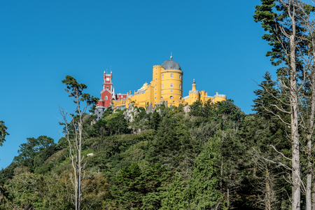 Panoramic view of Pena Palace in the outskirts of Sintra in Portugalのeditorial素材