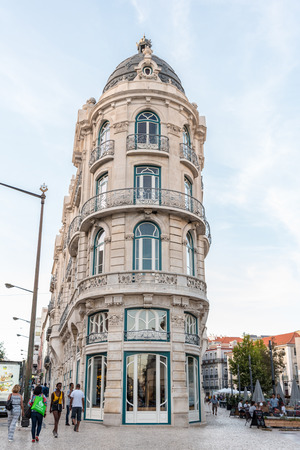 Generic architecture decorated with tiled facade in the the centre of Lisbon, Portugalのeditorial素材