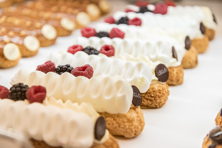 Beautifully decorated sweets at Mercado da Ribeira in Lisbon, Portugalの写真素材