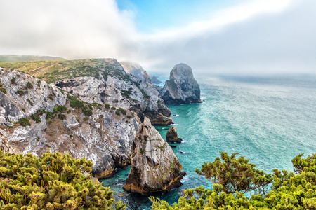 Landscape on the cliffs of the Natural Park of Sintra-Cascais in Portugalの写真素材
