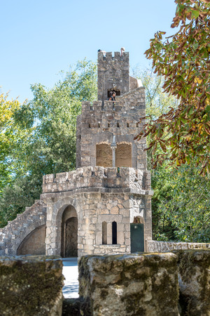 Buildings in the gardens of the Palace Quinta da Regaleira in Sintra, Portugalのeditorial素材