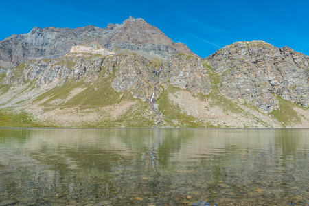 Lago Agnel in the Gran Paradiso National Park in Italyの写真素材