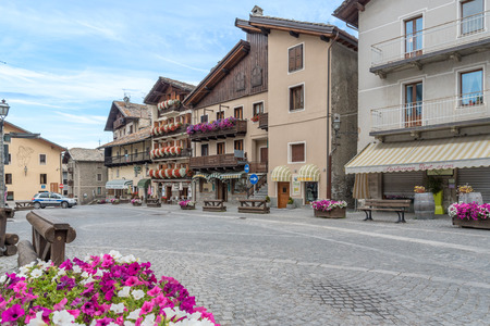 The main square of the village of Cogne in Valle dâAosta, Italyのeditorial素材