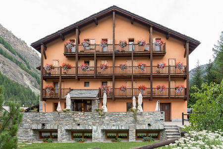 Typical Alpine accommodation structure in Valnontey, near Cogne, in the National Park of Gran Paradiso, Italyのeditorial素材