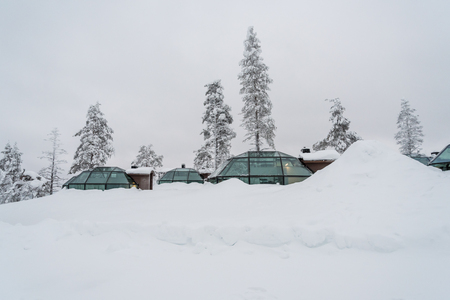 Glass igloo accommodation in Lapland near Sirkka, Finlandの写真素材