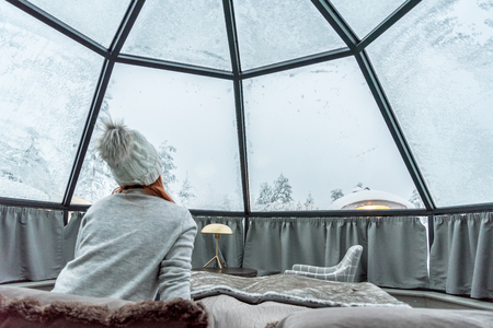 Glass igloo accommodation in Lapland near Sirkka, Finlandの写真素材
