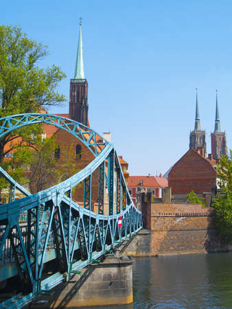 Lovers bridge and gothic cathedrals in Wroclaw, Poland の写真素材