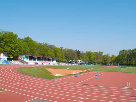 view of summer athletic stadium with run race tracksのeditorial素材