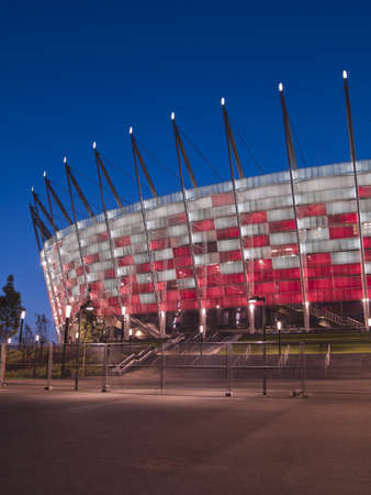 WARSAW, POLAND - CIRCA MAY 2012 - Entrance to National stadium at night, Warsaw, Poland. The stadium is the host for UEFA football Euro cup circa May 2012.のeditorial素材