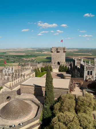 View of tower and interior of castle of Almodovar del Rio, Andalusia, spainのeditorial素材