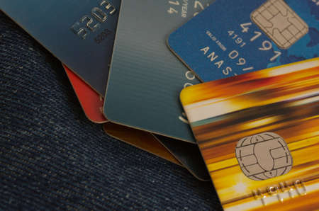 credit cards macro on jeans background