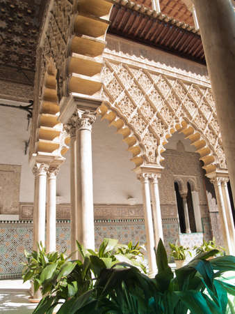 Patio de las Doncellas in Royal palace, Real Alcazar, of Seville, Spainのeditorial素材