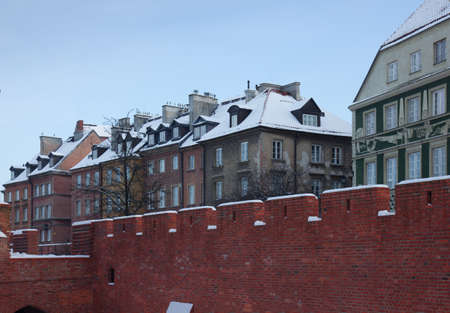 Castle walls of Warsaw, Poland, old town in winterのeditorial素材