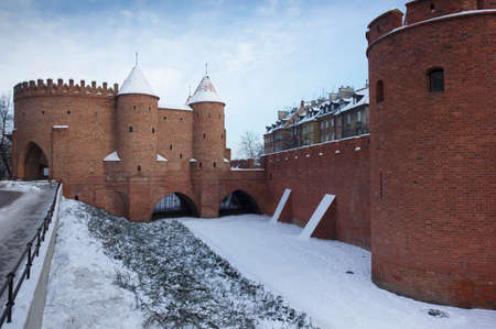 Castle walls of Warsaw, Poland, old town in winter