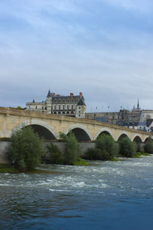 Roman bridge over Loire river and Chateau de Amboise, France