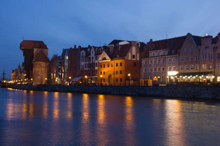 Night view over the river Motlawa the Old Town in Gdansk, Poland