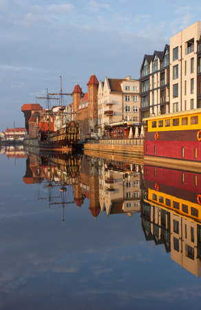 Sunrise view over the river Motlawa the Old Town in Gdansk, Polandの写真素材