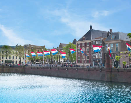 The Hague, Netherlands, Holland banners over the watersのeditorial素材