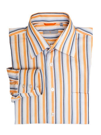Folded men's shirt on a white backgroundの写真素材