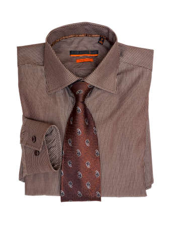 Folded men's shirt on a white backgroundの写真素材