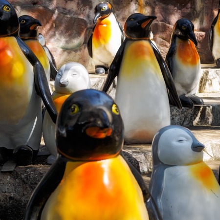 Figures of the penguins in the summer parkの写真素材