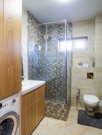 Home interior. Bathroom with the shower cabinの写真素材