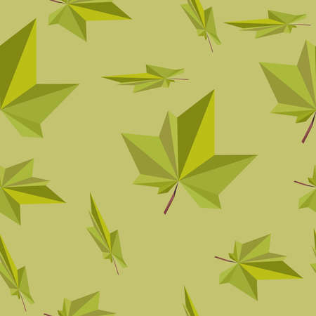 green leaf seamless pattern tropical polygons plant in low poly style for fresh pink background, wallpaper, textile, beauty and print.のイラスト素材