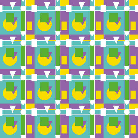 Seamless geometric pattern with colorful elements, vector background.
