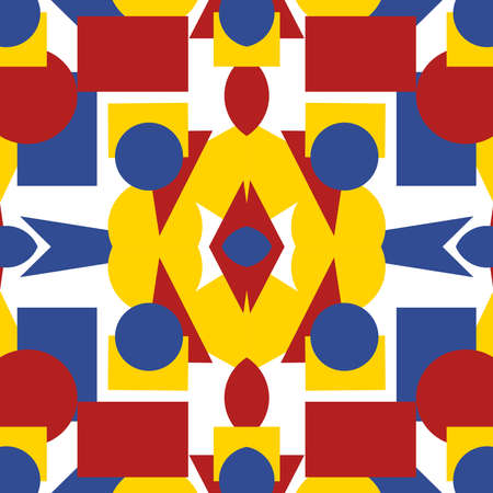 Seamless geometric pattern with colorful elements, vector background.