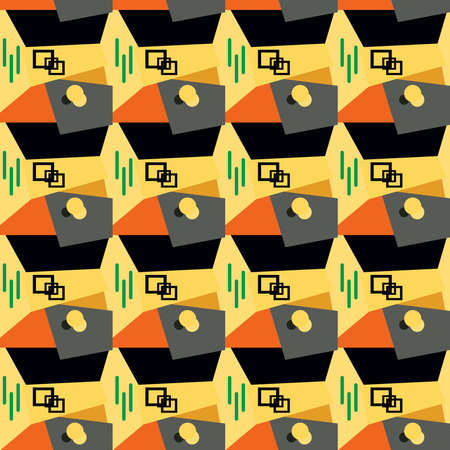 Abstract seamless geometric pattern with urban elements, scuffed, drops, sprays, triangles, neon spray paint. Grunge texture background. Wallpaper for boys, girls. Creative original repeated backdropのイラスト素材