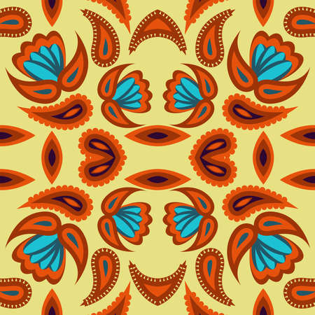 Floral pattern Flourish tiled oriental ethnic background. Arabic ornament with fantastic flowers and...