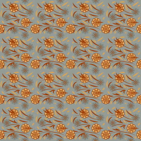 Traditional russian style flower seamless pattern vector. Decoration in khokhloma style on grunge canvas backgroundのイラスト素材