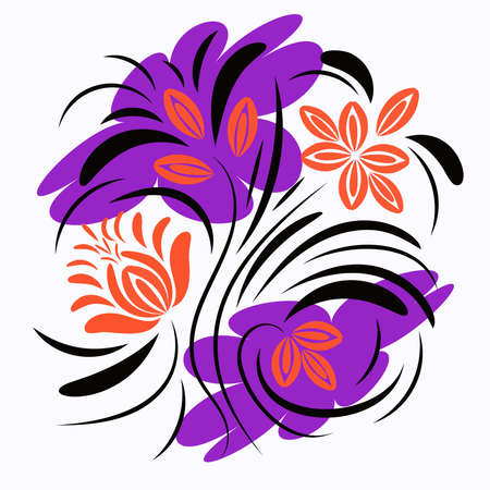 Abstract folk floral art. Flowers print, poster.のイラスト素材