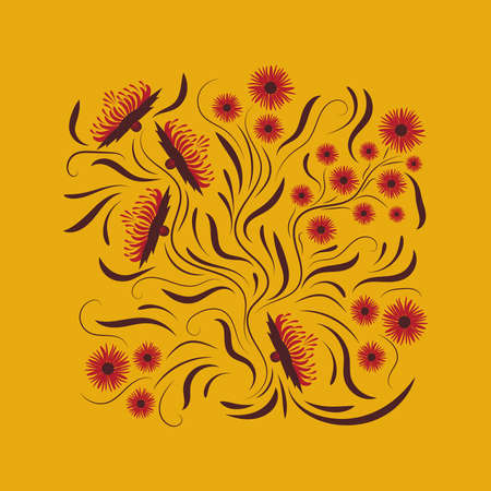 Folk floral art print . Flowers abstract art , poster.