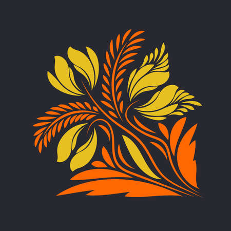 Folk floral flowers print Floral bouquet of fantasy folk flowers Botanical illustration in flat cartoon styleの写真素材