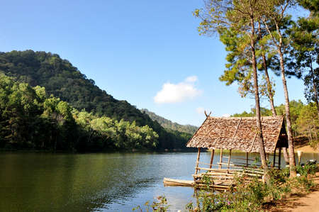 Camping Beautiful forest lake at Pang Ung, Thailandの写真素材