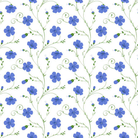 Elegant floral seamless background of flax plant with flowers and budsのイラスト素材