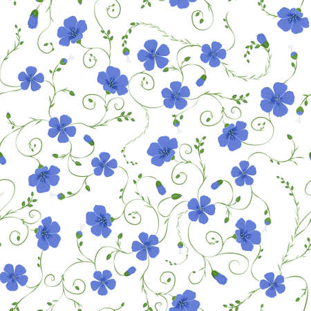 floral background of flax plant with flowers and budsのイラスト素材