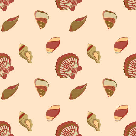Vector seamless pattern with seashells. Naval background for website, packaging, digital...