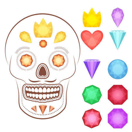 Collection of vector glossy and bright cartoon gems stones, diamonds, minerals, rubies, emeralds. Could be used as icons and in game interface.のイラスト素材