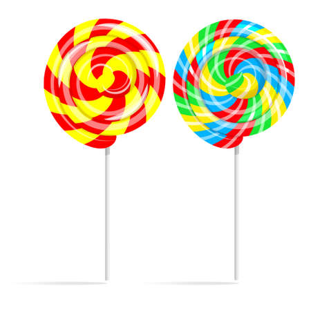 Colorful swirl lollipop set. Lollipop candy on a stick isolated on white backgroundのイラスト素材