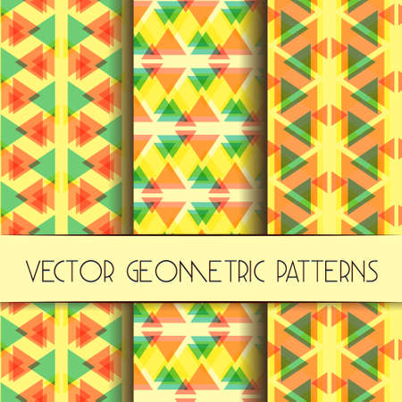 Abstract geometric bright patterns collection. Set of bright modern geometric textile patterns.のイラスト素材