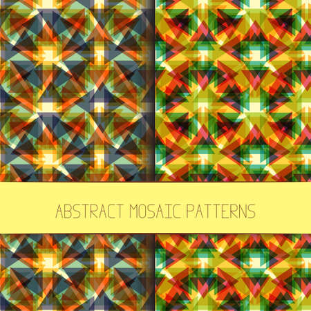 Abstract mosaic patterns collection. Set of colorful modern geometric patterns. Collection of unique and modern seamless abstract backgrounds with geometric figuresのイラスト素材