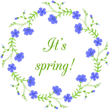 Floral frame, wreath design element. Simple retro style floral frames with copy space. Isolated on white background. Perfect for wedding invitations,spring sale store banners and birthday cardsのイラスト素材